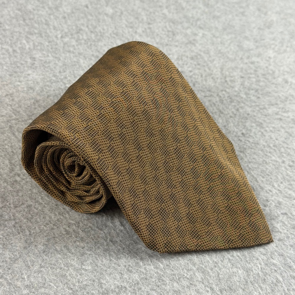 Vintage Kenneth Cole New York Mens Gold Tan Geometric Silk Necktie USA 56x4"